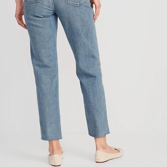 Old Navy Extra High-Waisted Button-Fly Ripped Cut-Off Straight Ankle Jeans New - Picture 5 of 9